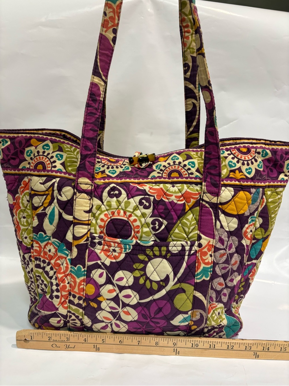 Vera Bradley Purple Floral Quilted Tote with Multicolor Accents